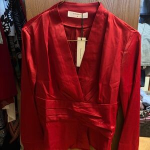 Never worn! Commense V neck Asymmetrical Blouse-  Burgundy